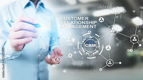 CRM - Customer relationship management automation system software. Business and technology concept.