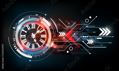 Abstract Futuristic Technology Background with Clock concept and Time Machine, vector illustration