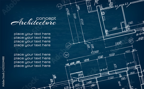 	 Architectural drawings white chalk on black blackboard. Architecture abstract background for design. Detailed plan. Graphic design elements. Architecture concept. Detailed grunge texture background