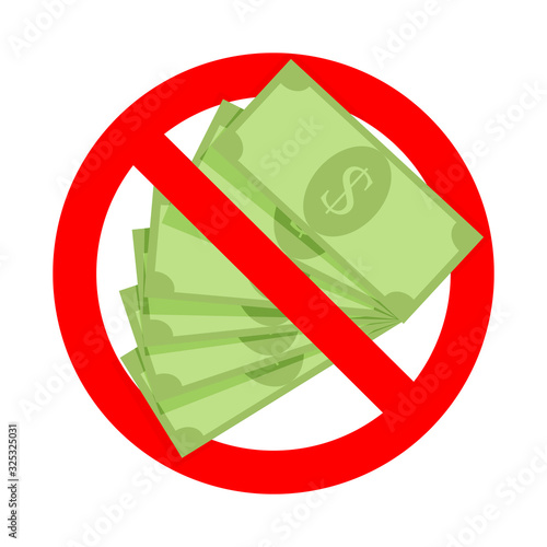 Cash is not accepted icon for door, vector