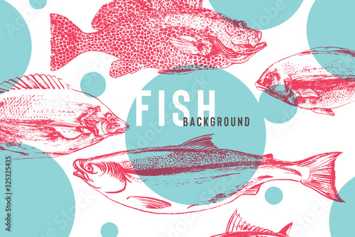 Beautiful fish background in bright blue and pink