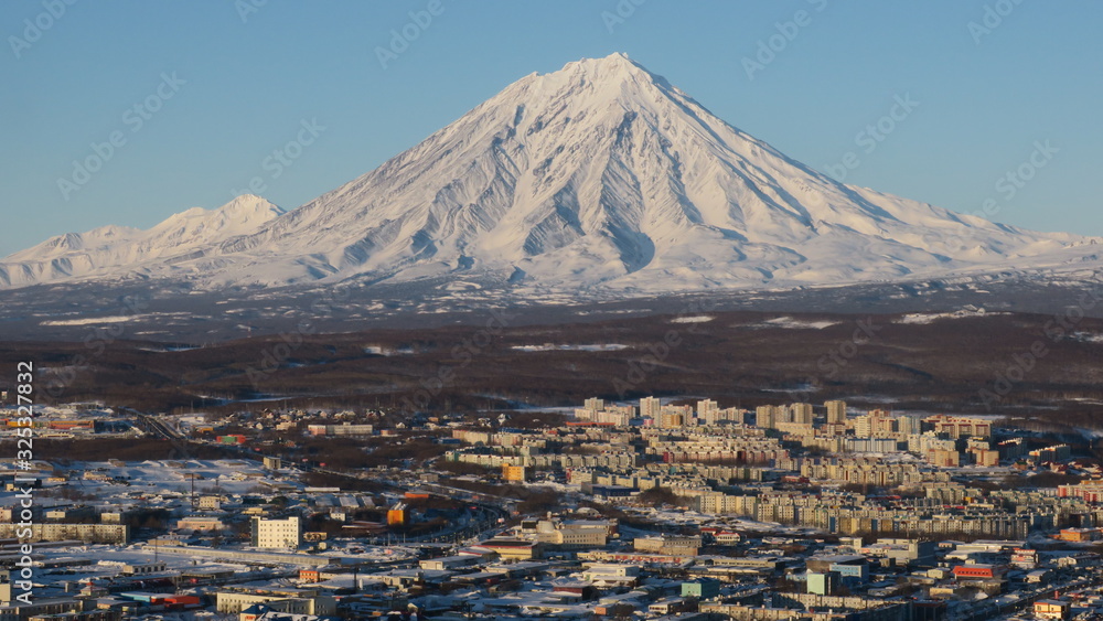 custom made wallpaper toronto digitalBeautiful view of Viliuchinsky Volcano, Krasheninnikova Bay, Avacha Bay at sunrise. Kamchatka. Russia