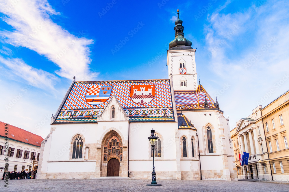 Croatia, city of Zagreb, colorful st. Mark's Church on Upper Town