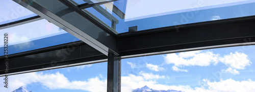 Foto Interior view of a modern conservatory (winter garden) in an alpine winter lands
