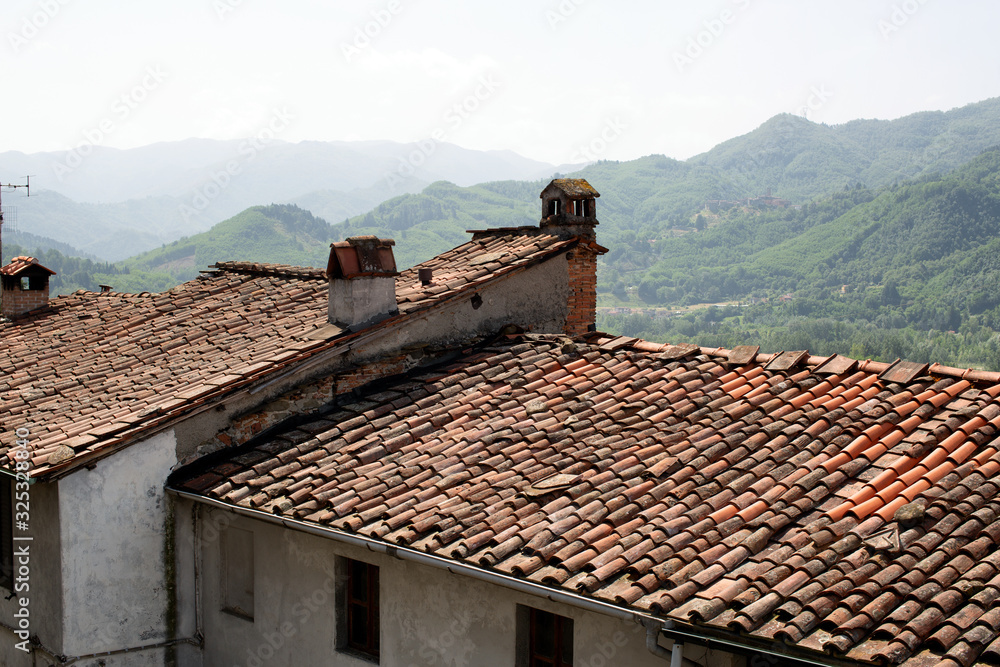 Terracotta tiled rooftops in the village of Ghivizzano