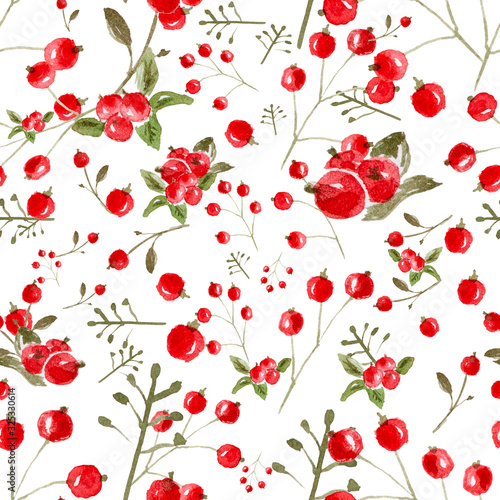 berry floral watercolor pattern