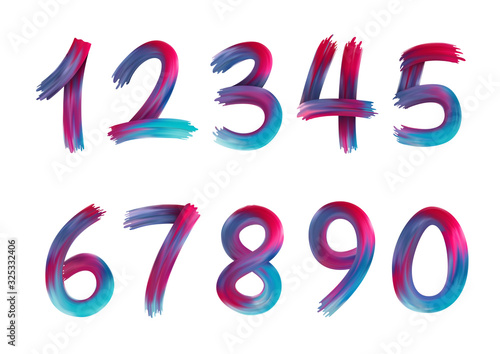 Acrylic paint rainbow colorful numbers. Number in the form of oil brush . Template for products, advertizing, web banners, leaflets, certificates and postcards. Vector illustration