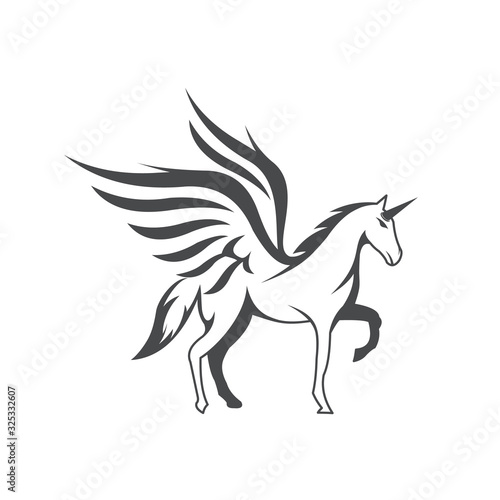 horse unicorn pegasus mythology mammal wings icon mascot silhouette stallion equine logo vector illustration