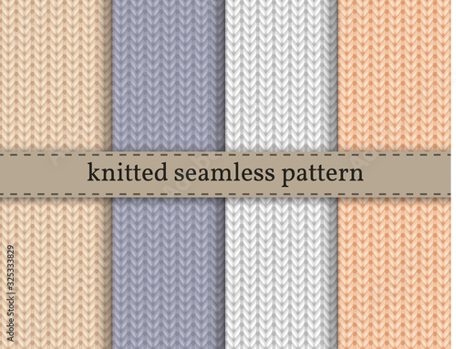 Set knit texture. Collection knitted background. Seamless pattern. Endless knit texture. Design for background, site, banner, wrapping paper, web page backdrop, wallpaper, winter design, surface 