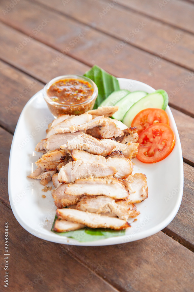 Sliced roast pork with Thai style spicy sauce Sliced roast pork with Thai style spicy sauce