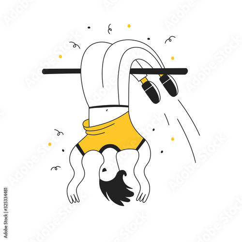 Reaching the Goal achievement, way to success, winning in sports competitions. Businessman jumping over hurdle. Flat line vector illustration on white.