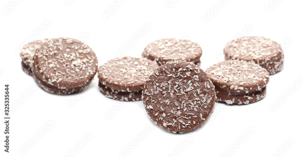 Coconuts marshmallow cake chocolate isolated on white background Coconuts marshmallow cake chocolate isolated on white background