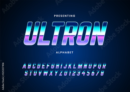 Retro futuristic and cool color alphabet font. Typography vintage style fonts for retrowave poster headline. vector illustration