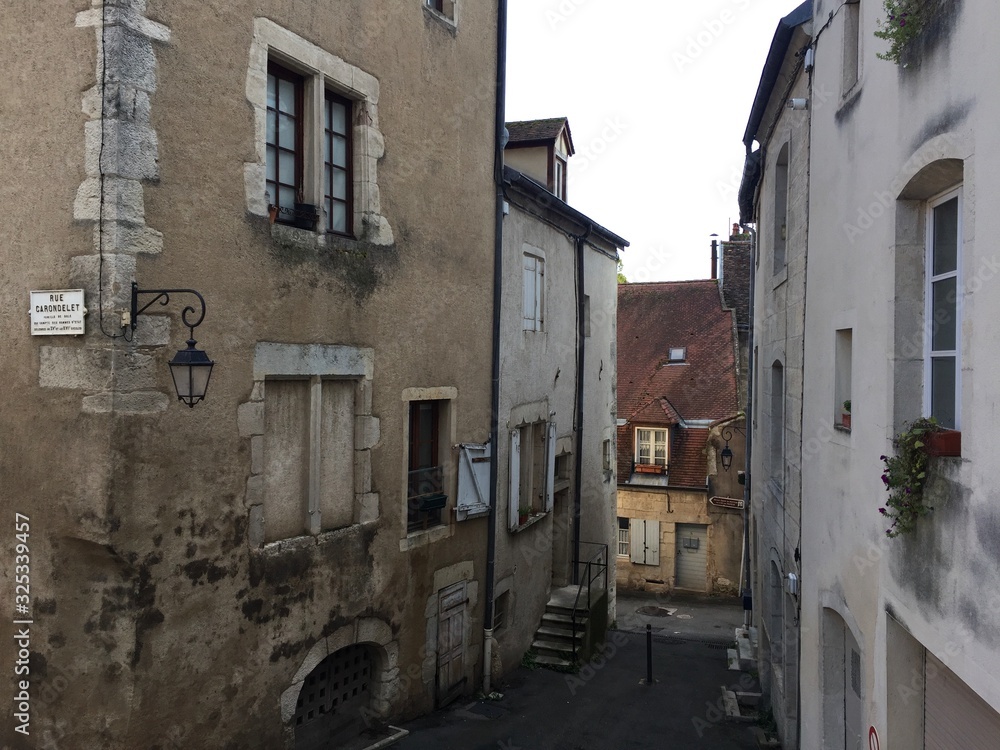 Traditional buildings and streets in Dole's old town, France