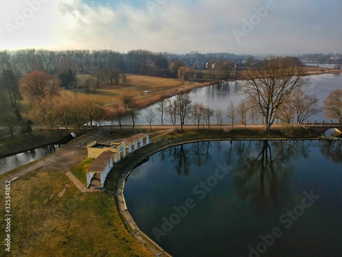 Aerial view of Nesvizh park and castle in Belarus © Egor Kunovsky