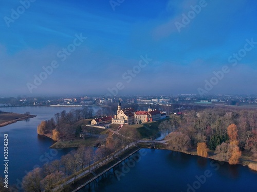 Aerial view of Nesvizh park and castle in Belarus © Egor Kunovsky