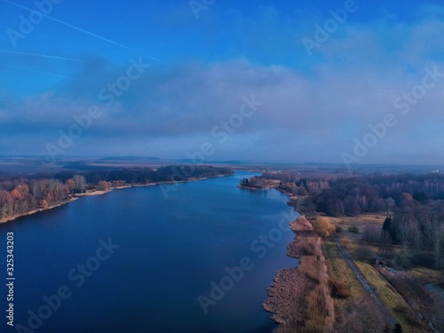 Aerial view of Nesvizh park and castle in Belarus