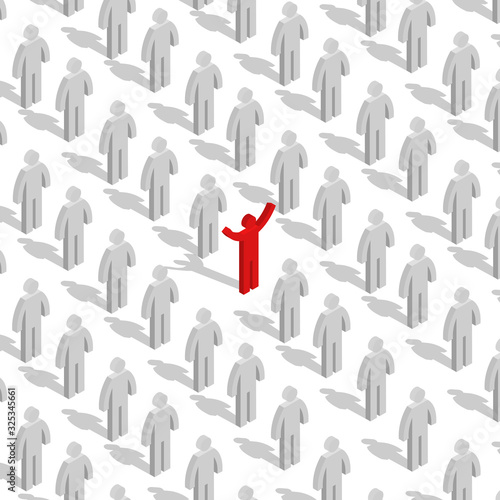 Set of 3D stick figures with team leader, vector illustration.