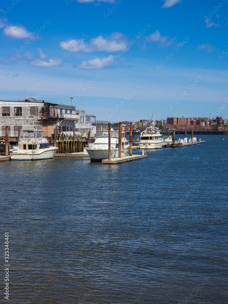 Long Wharf with Customhouse Block and sailboats Boston