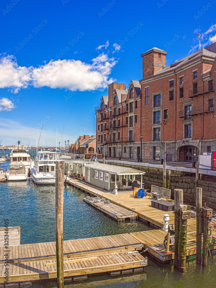 Long Wharf with Customhouse Block and ferries in Charles River