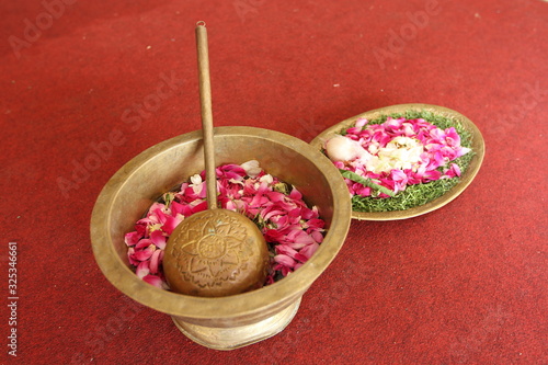 betel leaf, rose and jasmine flower petal for "injak telur" javanese wedding ceremony