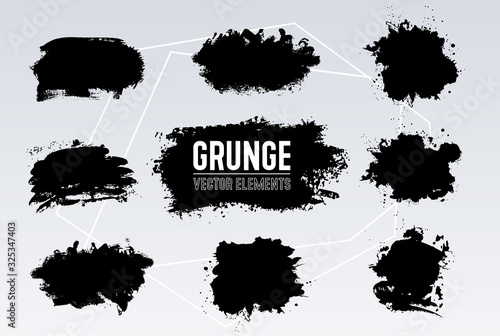Black grunge brush on light background. Hand painted vector element. Color ink drawing abstract dirty blot. Artistic design place for your text  quote  information  company name.