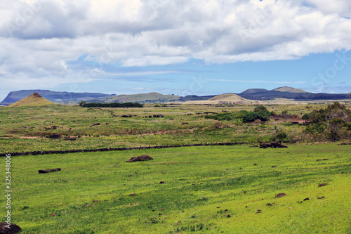 Rapa Nui. The view on valley close Rano Raraku on Easter Island, Chili