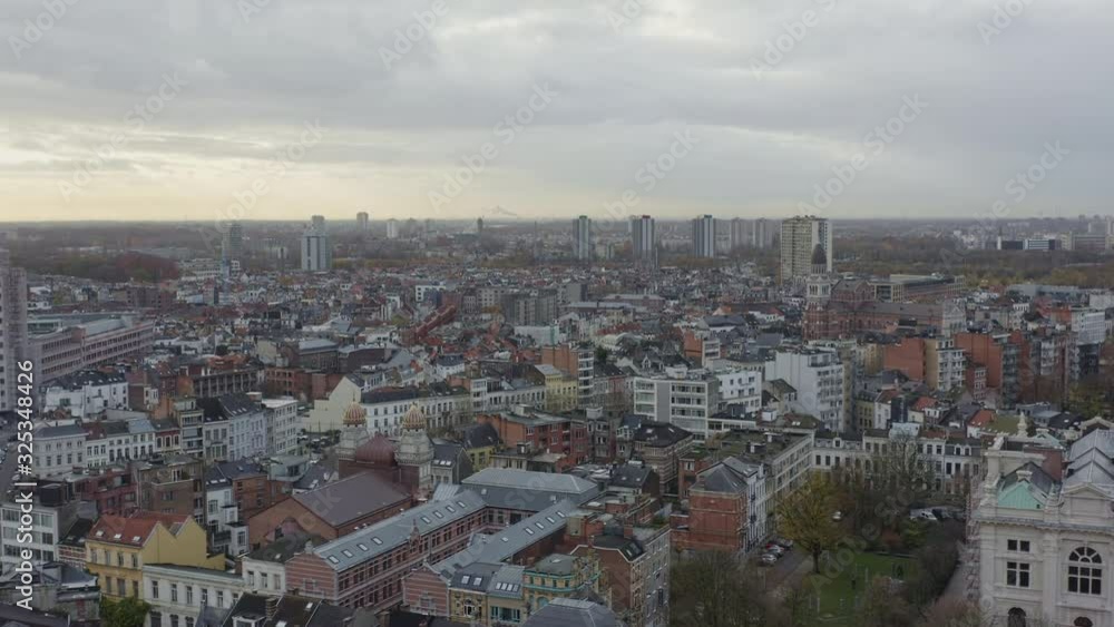 Antwerp Belgium Aerial v13 Flying low over Zuid district with outer city views - November 2019 Antwerp Belgium Aerial v13 Flying low over Zuid district with outer city views - November 2019