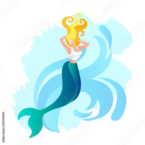 Seamaid, Mermaid or Water Nymph, Beautiful Woman with Fish Tail in Greece Mythology, Personify Siren, Sea Creature Singing Enticing Sailors to Disastrous Places. Cartoon Flat Vector Illustration.