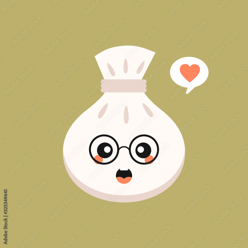 Fototapeta premium Chinese dim sum cute kawaii vector characters. Asian dish with smiling face. Eastern traditional cuisine. Dumpling with spices. Funny emoji, emoticon. Isolated cartoon color illustration