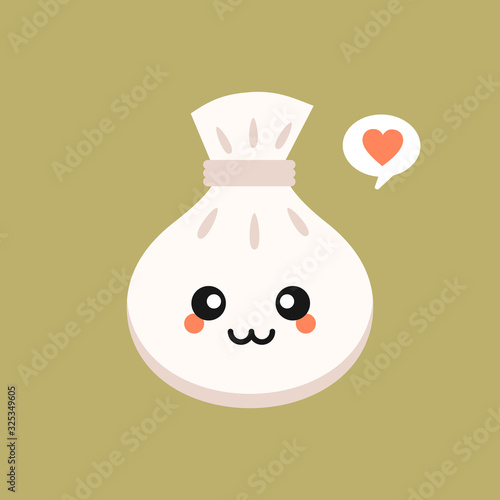 Chinese dim sum cute kawaii vector characters. Asian dish with smiling face. Eastern traditional cuisine. Dumpling with spices. Funny emoji, emoticon. Isolated cartoon color illustration