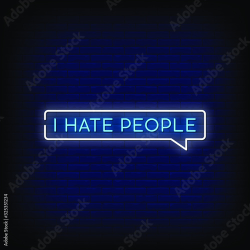 I Hate people Neon Signs Style Text Vector