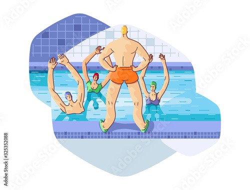 People in the Swimming Pool on Water Aerobics Class with Fitness Instructor