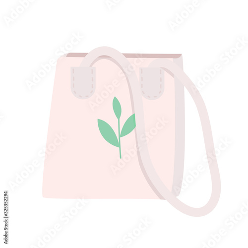 Eco tote bag cartoon vector illustration. Reusable plastic free cotton handbag for shopping flat color object. Eco friendly accessory. Market zero waste bag with handles isolated on white background