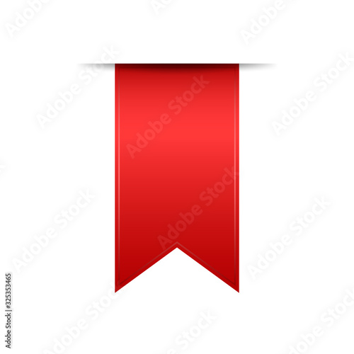 Red ribbon isolated. Vector bookmark or sticker.