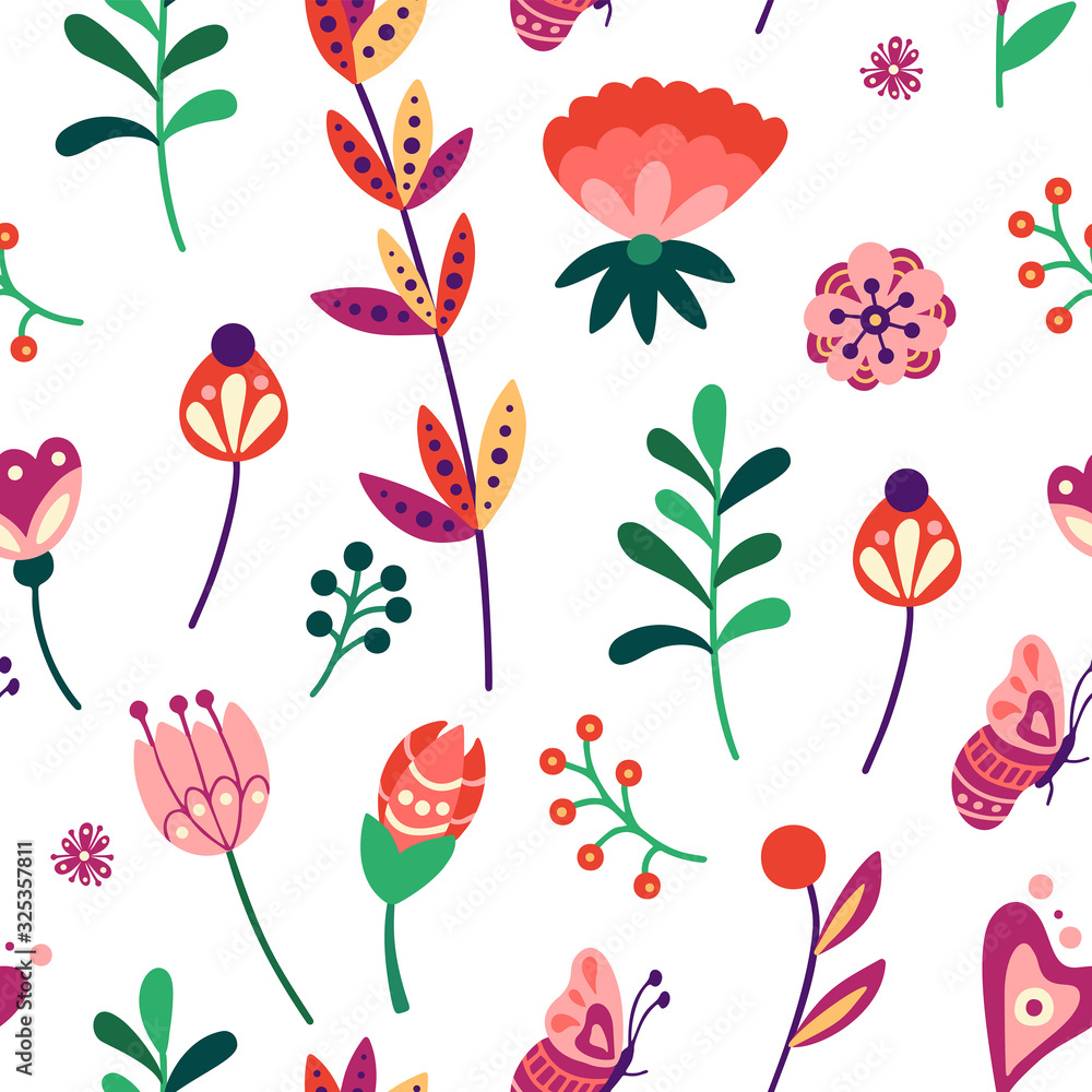 Floral seamless pattern. Holiday background with eggs, flowers and leaves. Vector illustration Floral seamless pattern. Holiday background with eggs, flowers and leaves. Vector illustration