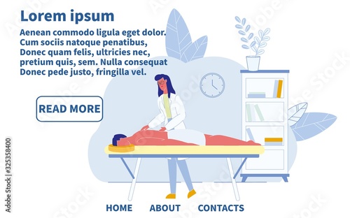 Flat Landing Page for Therapy Salon Service Offering Relaxation Therapeutic Back or Full Body Professional Massage. Medical SPA Procedure Session. Healthcare. Vector Cartoon Illustration