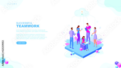 Trendy flat illustration. Successful teamwork page concept. Office workers planing business mechanism, analyze business strategy and exchange ideas.Template for your design works. Vector graphics.