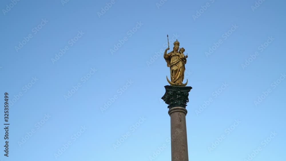 Pan real time shot of Marian Column at Marienplatz in Munich, Germany. Real time shot. Pan real time shot of Marian Column at Marienplatz in Munich, Germany. Real time shot.