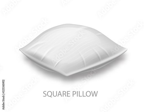Square Pillow on White Background. Cotton Surface. Orthopedic Pillow. Healthy Sleep. Sleep on Pillow. Sweet Dreams. Anatomical Form. Healty Lifestyle. Vector Illustration. Natural Filler.