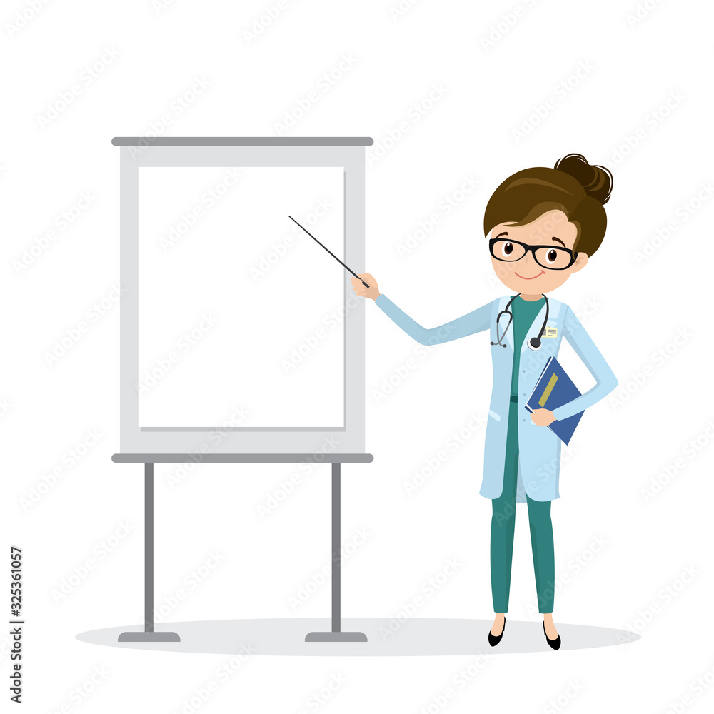 Happy female doctor presenting,place for text, Happy female doctor presenting,place for text,