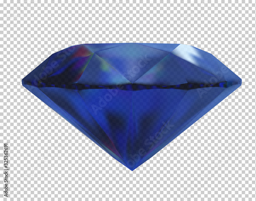 Blue faceted diamond. Isolated transparent background, highlights on the edges.
