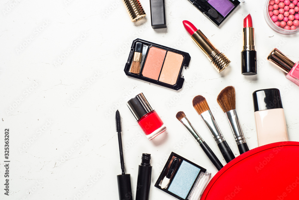 Makeup professional cosmetics on white background. Makeup professional cosmetics on white background.