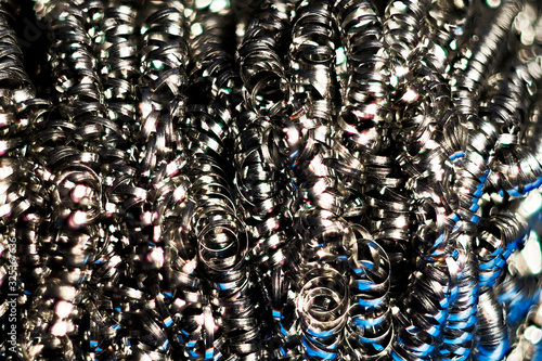 Estropajo de cocina de filamentos de acero macrofotografía.