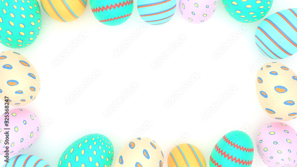 3D Rendering of Easter eggs position as picture frame around white isolated background 3D Rendering of Easter eggs position as picture frame around white isolated background