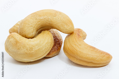 Cashew nuts Fried or Roasted on white background,Close up