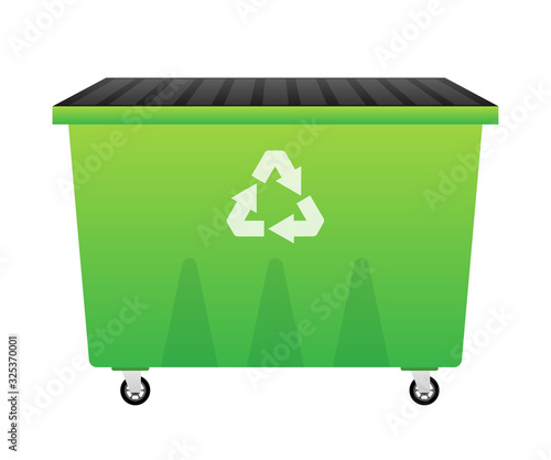 Recycling garbage dumpster, wheelie trash bin. Vector stock illustration.