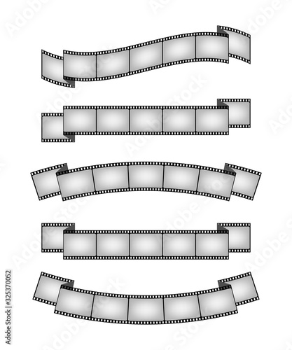 Set of vintage film strips ribbon seal design element. Vector stock illustration.