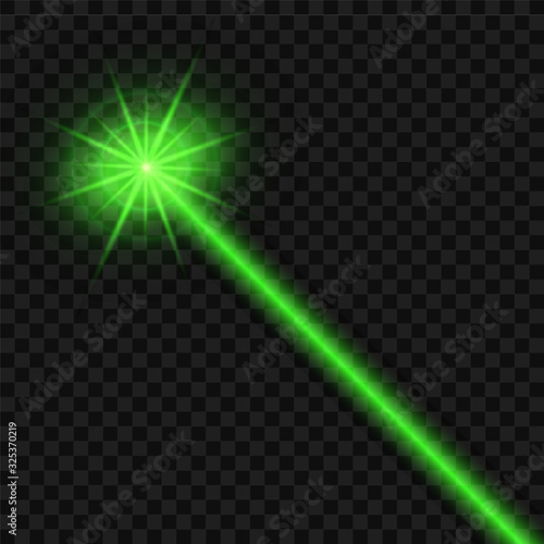 Abstract green laser beam. Isolated on transparent black background. Vector stock illustration