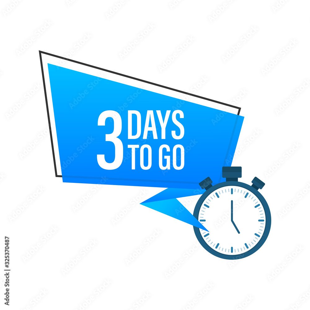 Three days to go flat icon. Vector stock illustration. Three days to go flat icon. Vector stock illustration.